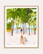 Shop Bohemian woman on the beach with Dalmatian dog pet Art Print & Canvas Print, Commercial digital license & Instant download printable - certified at 83oranges.com by artist Uma Gokhale India