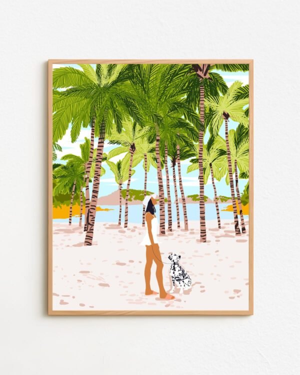 Shop Bohemian woman on the beach with Dalmatian dog pet Art Print & Canvas Print - exclusively certified at 83oranges.com by artist Uma Gokhale India