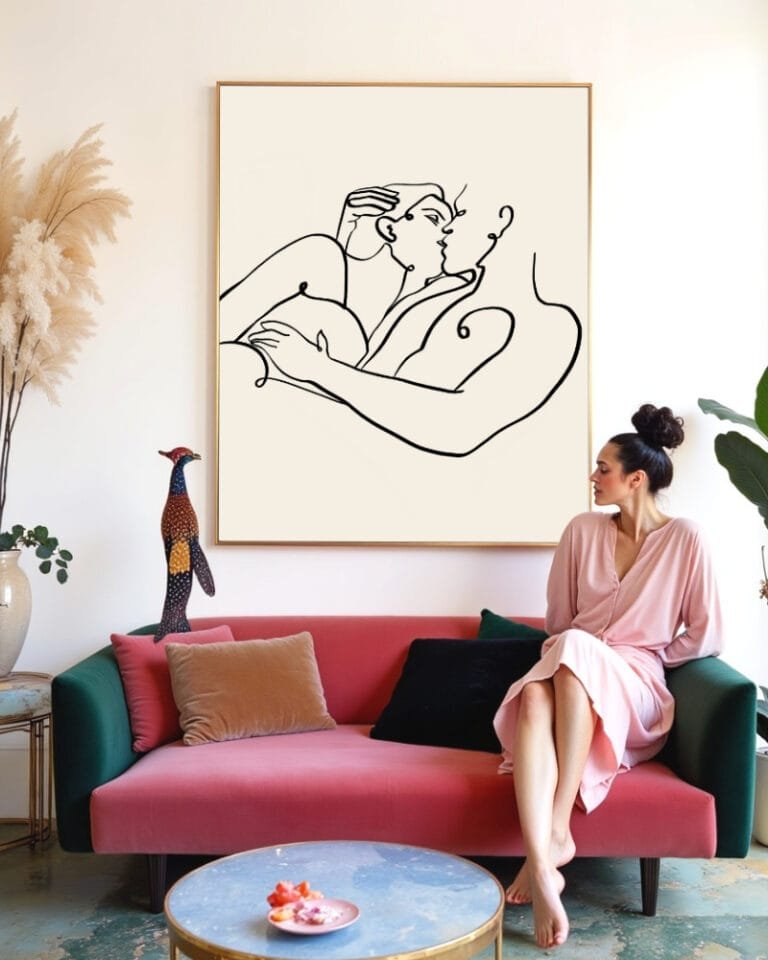 Shop The kiss passion love sexy minimal line art drawing sketch minimal Art Print, Canvas Print - available at 83oranges.com by artist Uma Gokhale India