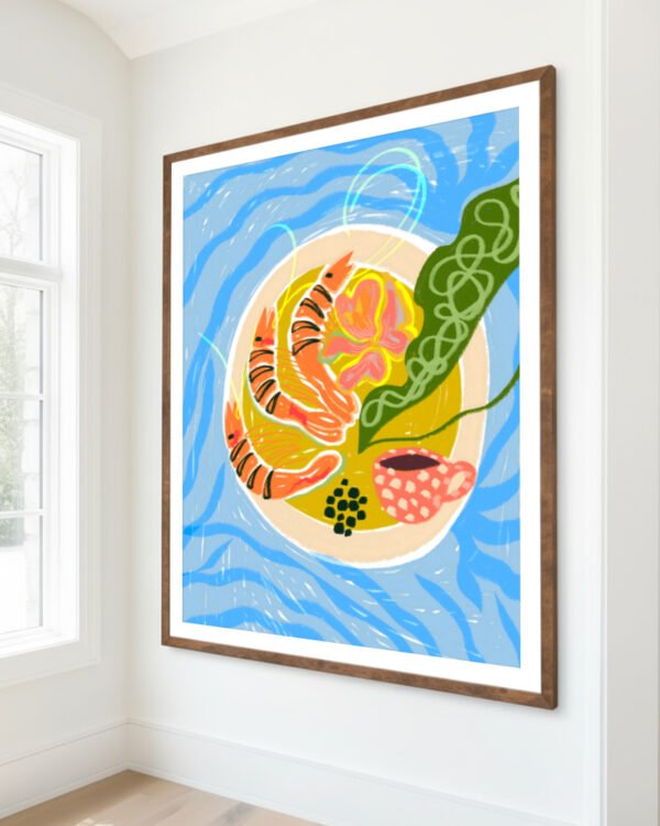 Shop Tiger Prawns shrimp sea food platter painting Art Print, Canvas Print, Commercial digital license, Instant download printable download - available at 83oranges.com by artist Uma Gokhale India