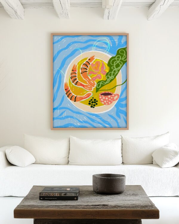 Shop Tiger Prawns shrimp sea food platter painting Art Print, Canvas Print, Commercial digital license, Instant download printable download - available at 83oranges.com by artist Uma Gokhale India