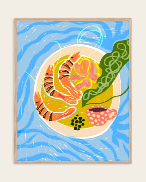 Shop Tiger Prawns shrimp sea food platter painting Art Print, Canvas Print, Commercial digital license, Instant download printable download - available at 83oranges.com by artist Uma Gokhale India