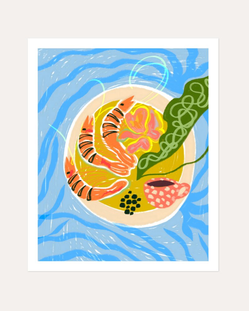 Shop Tiger Prawns shrimp sea food platter painting Art Print, Canvas Print, Commercial digital license, Instant download printable download - available at 83oranges.com by artist Uma Gokhale India