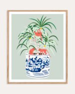 Shop Tropical bonsai strange plant & monkeys Painting Art Print, Canvas Print, Commercial digital license & Instant printable download - available at 83oranges.com by artist Uma Gokhale India