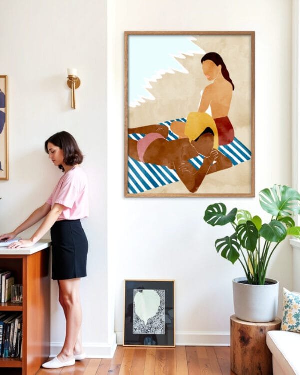 Shop bohemian women on the beach summer people watercolor painting Art Print, Canvas Print, digital printable download - available at 83oranges.com by artist Uma Gokhale India