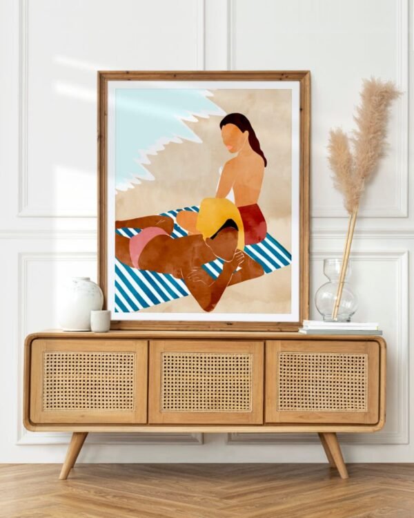 Shop bohemian women on the beach summer people watercolor painting Art Print, Canvas Print, commercial digital license, instant download printable - available at 83oranges.com by artist Uma Gokhale India