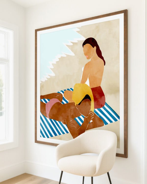 Shop bohemian women on the beach summer people watercolor painting Art Print, Canvas Print, commercial digital license, instant download printable - available at 83oranges.com by artist Uma Gokhale India