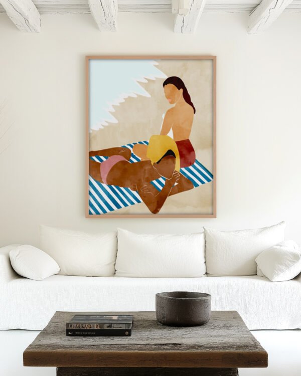 Shop bohemian women on the beach summer people watercolor painting Art Print, Canvas Print, commercial digital license, instant download printable - available at 83oranges.com by artist Uma Gokhale India