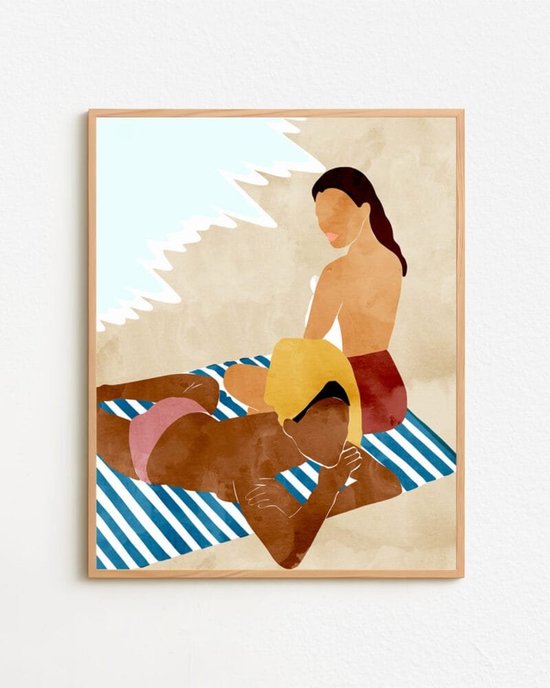 Shop bohemian women on the beach summer people watercolor painting Art Print, Canvas Print, digital printable download - available at 83oranges.com by artist Uma Gokhale India