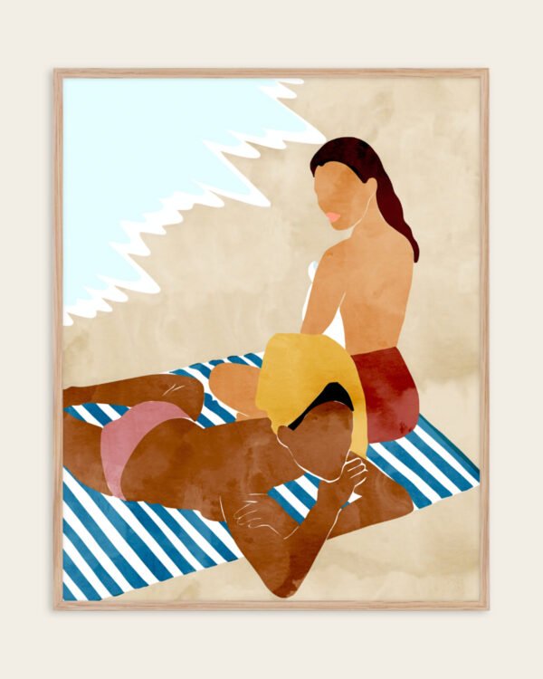 Shop bohemian women on the beach summer people watercolor painting Art Print, Canvas Print, commercial digital license, instant download printable - available at 83oranges.com by artist Uma Gokhale India