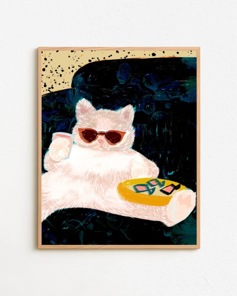 Shop white Persian cat relaxing on the sofa attitude style animals pets Art Print, Canvas Print, digital printable download - available at 83oranges.com by artist Uma Gokhale India