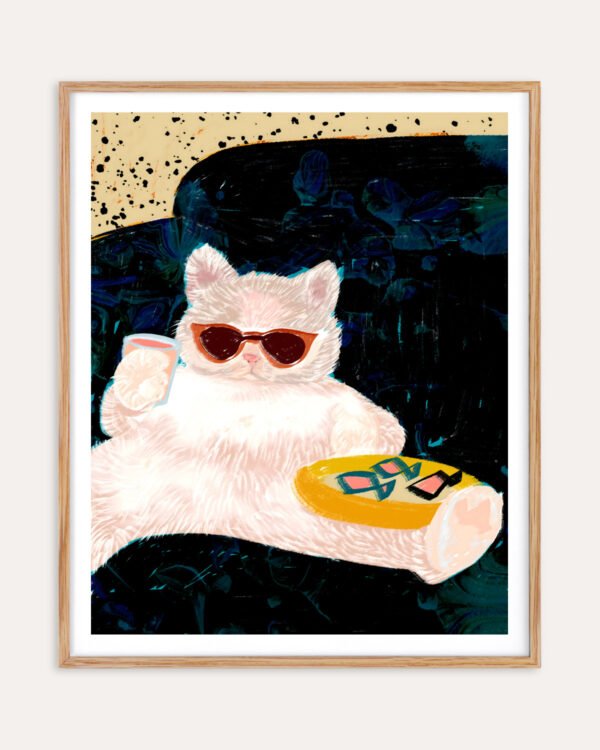 Shop white Persian cat relaxing on the sofa attitude style animals pets Art Print, Canvas Print, Commercial digital license, Instant download printable - available at 83oranges.com by artist Uma Gokhale India