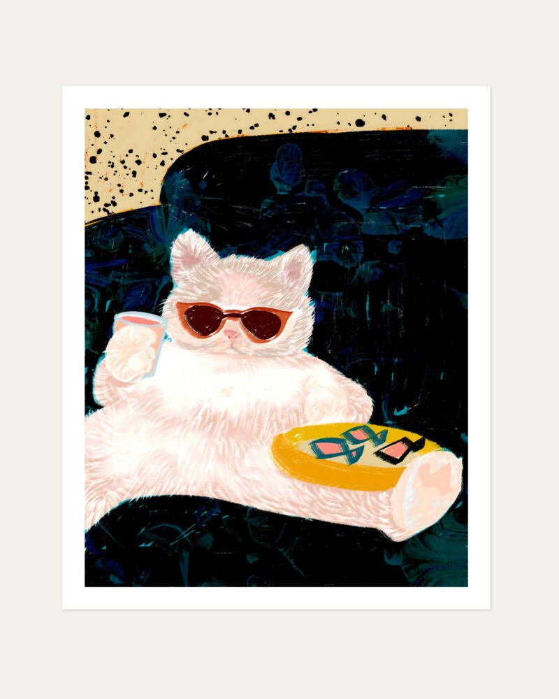 Shop white Persian cat relaxing on the sofa attitude style animals pets Art Print, Canvas Print, Commercial digital license, Instant download printable - available at 83oranges.com by artist Uma Gokhale India