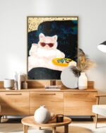 Shop white Persian cat relaxing on the sofa attitude style animals pets Art Print, Canvas Print, Commercial digital license, Instant download printable - available at 83oranges.com by artist Uma Gokhale India