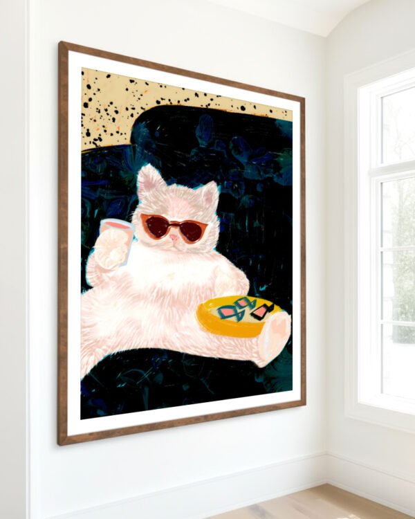 Shop white Persian cat relaxing on the sofa attitude style animals pets Art Print, Canvas Print, Commercial digital license, Instant download printable - available at 83oranges.com by artist Uma Gokhale India