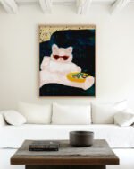 Shop white Persian cat relaxing on the sofa attitude style animals pets Art Print, Canvas Print, Commercial digital license, Instant download printable - available at 83oranges.com by artist Uma Gokhale India