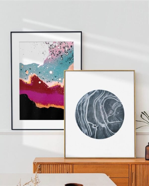 Shop Abstract Eclectic Purple Blue White Scandinavian Art Print, Canvas Print & Fabric Print - exclusively available at 83oranges.com by artist Uma Gokhale India