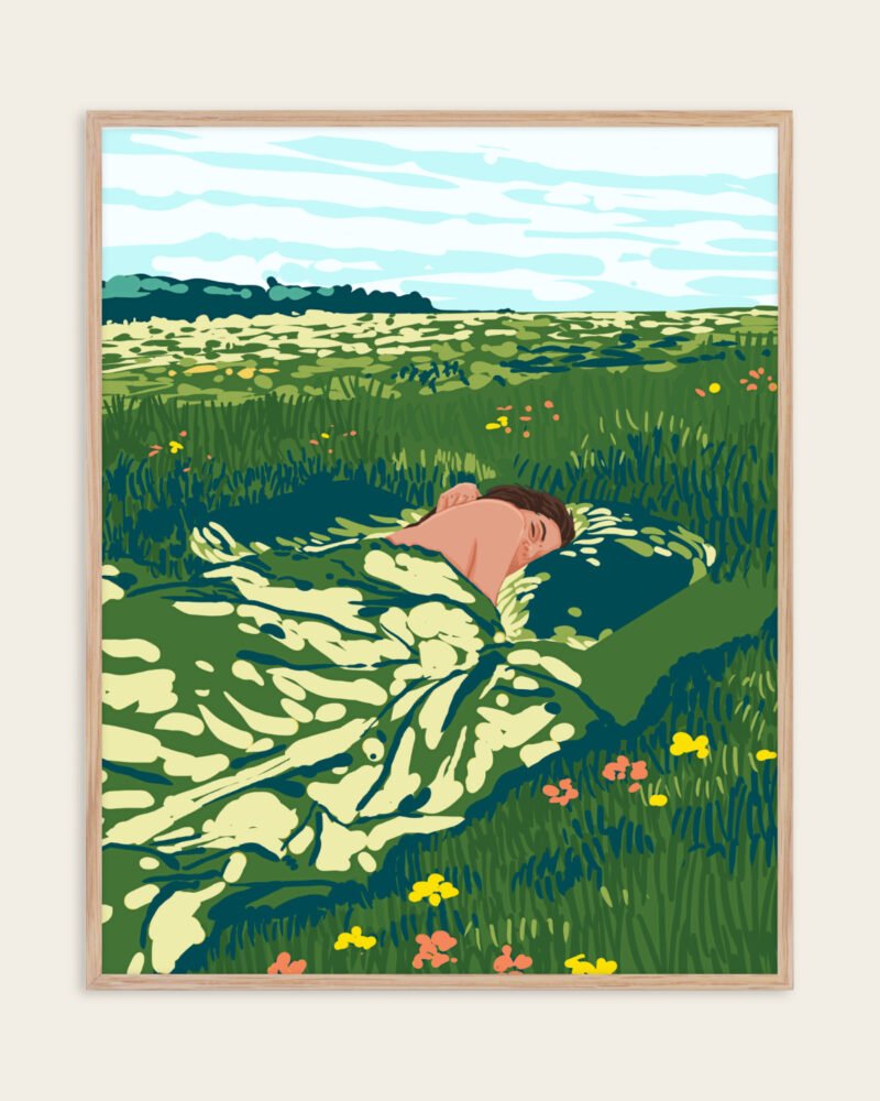 Shop how to take a nap nature landscape greenery garden woman concept Art Print, Canvas Print, Commercial digital license, Instant download printable - available certified at 83oranges.com by artist Uma Gokhale India