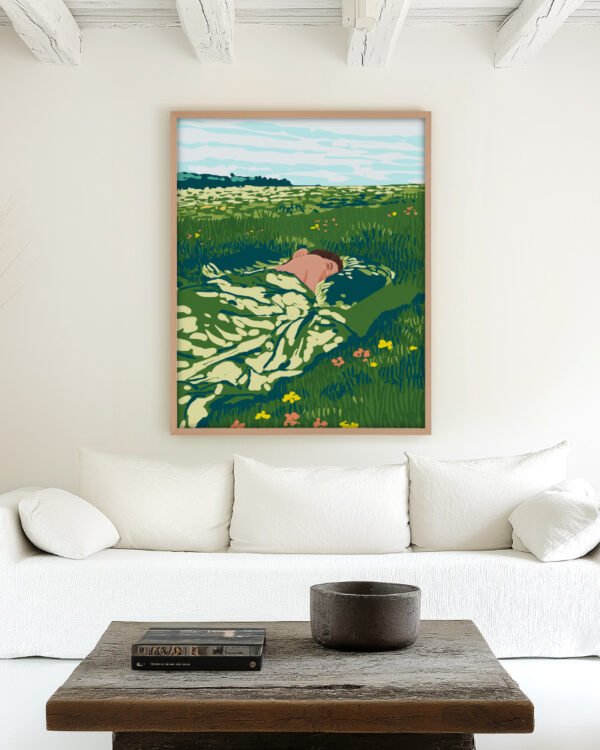 Shop how to take a nap nature landscape greenery garden woman concept Art Print, Canvas Print, Commercial digital license, Instant download printable - available certified at 83oranges.com by artist Uma Gokhale India