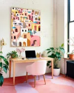 Shop pastel cityscape summer travel buildings painting small batch graphic Art Print, Canvas Print & Fabric Print - exclusively available at 83oranges.com by artist Uma Gokhale India