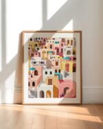 Shop pastel cityscape summer travel buildings painting small batch graphic Art Print, Canvas Print & Fabric Print - exclusively available at 83oranges.com by artist Uma Gokhale India