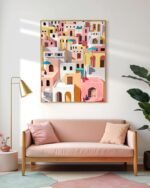 Shop pastel cityscape summer travel buildings painting small batch graphic Art Print, Canvas Print & Fabric Print - exclusively available at 83oranges.com by artist Uma Gokhale India