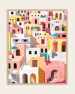 Shop pastel cityscape summer travel buildings painting small batch graphic Art Print, Canvas Print, commercial digital license and instant download printable -available at 83oranges.com by artist Uma Gokhale India