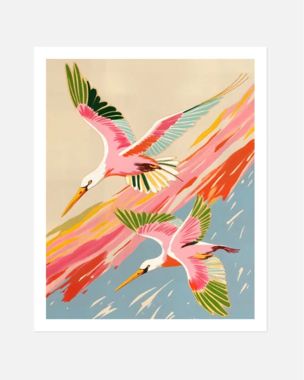 Shop pastel birds flying sky Painting Art Print, Canvas Print - available at 83oranges.com by artist Uma Gokhale India
