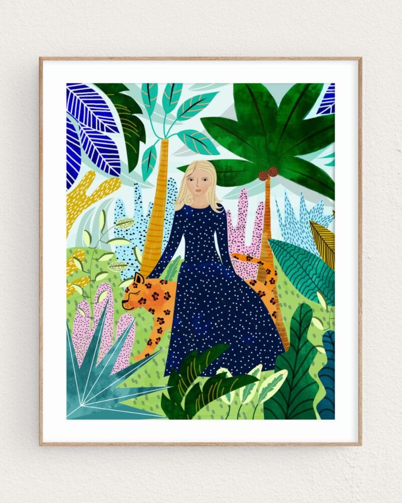 Shop bohemian woman cheetah Jungle safari watercolor Painting Art Print, Canvas Print - available at 83oranges.com by artist Uma Gokhale India