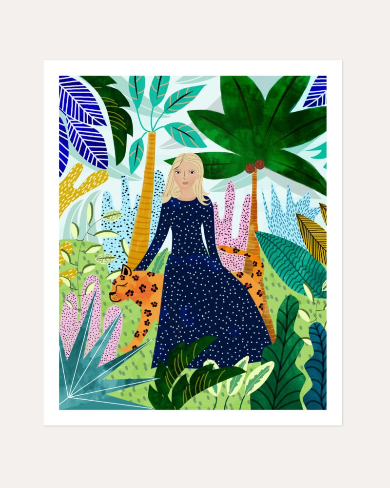 Shop bohemian woman cheetah Jungle safari watercolor Painting Art Print, Canvas Print, commercial digital license, instant download printable - available at 83oranges.com by artist Uma Gokhale India