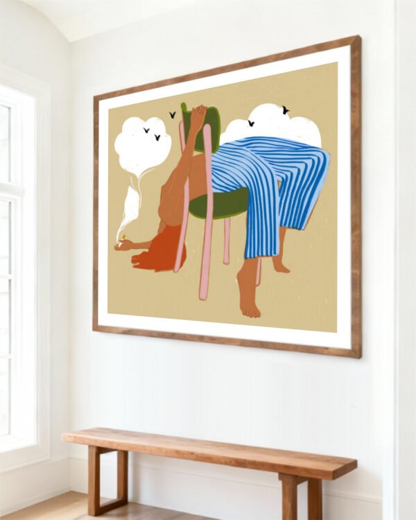 Shop smoking up clouds weekend vibe fashion boho hippie painting Art Print, Canvas Print, Commercial digital license & Instant download printable - available at 83oranges.com by artist Uma Gokhale India