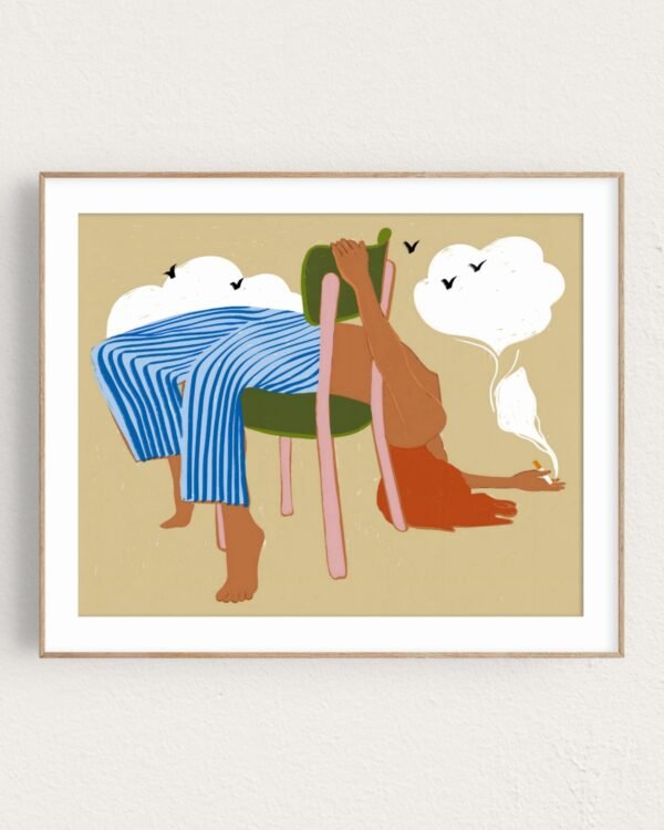 Shop smoking up clouds weekend vibe fashion boho hippie painting Art Print, Canvas Print & Fabric Print - exclusively available at 83oranges.com by artist Uma Gokhale India