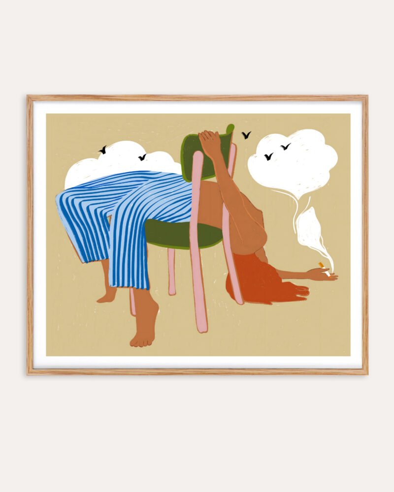 Shop smoking up clouds weekend vibe fashion boho hippie painting Art Print, Canvas Print, Commercial digital license & Instant download printable - available at 83oranges.com by artist Uma Gokhale India