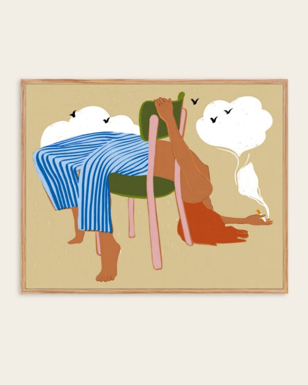 Shop smoking up clouds weekend vibe fashion boho hippie painting Art Print, Canvas Print, Commercial digital license & Instant download printable - available at 83oranges.com by artist Uma Gokhale India