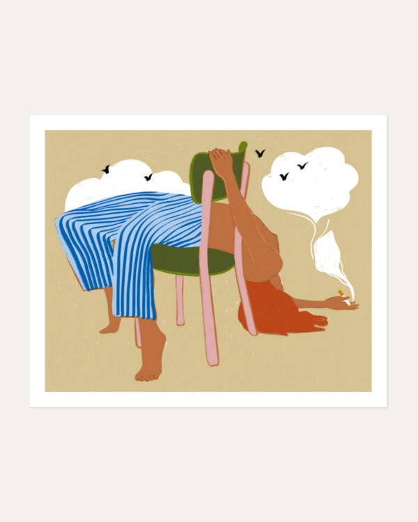 Shop smoking up clouds weekend vibe fashion boho hippie painting Art Print, Canvas Print, Commercial digital license & Instant download printable - available at 83oranges.com by artist Uma Gokhale India