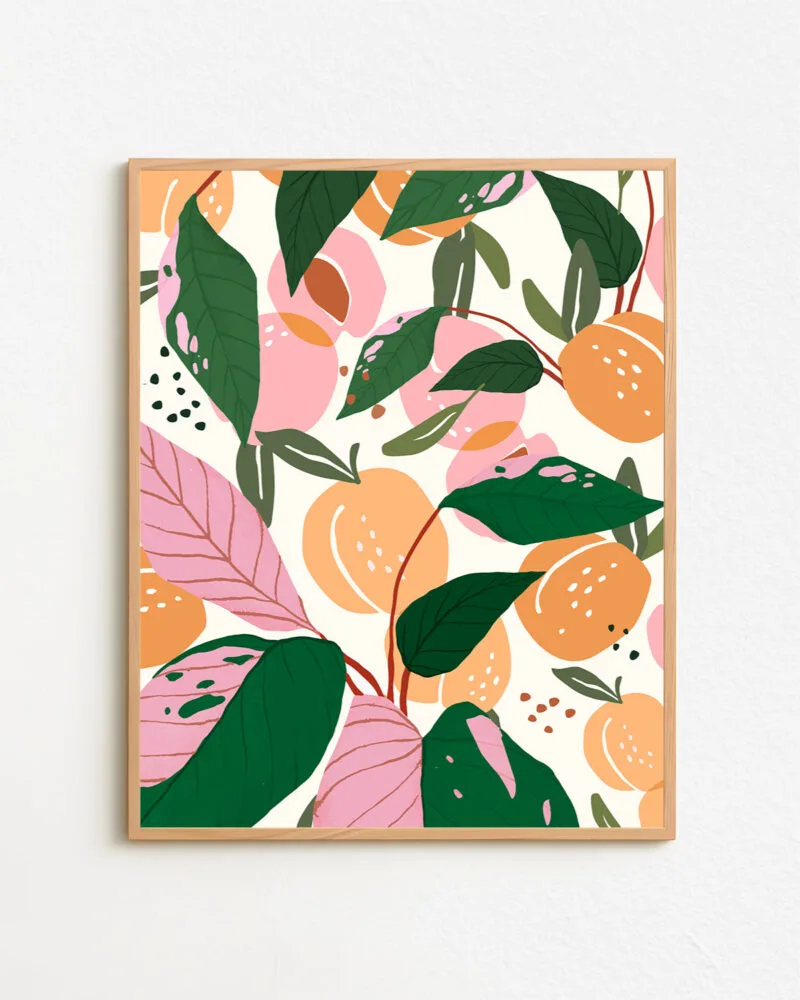Shop peach garden fruits Botanical Nature Art Print, Canvas Print & Fabric Print - exclusively available at 83oranges.com by artist Uma Gokhale India