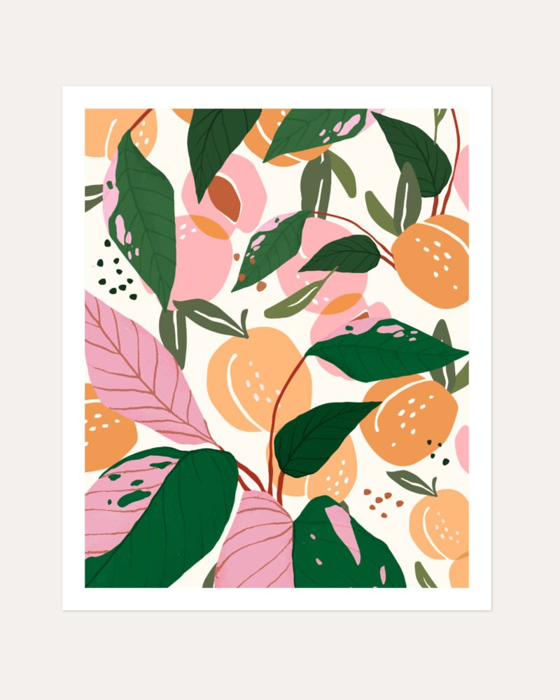 Shop peach garden fruits Botanical Nature Art Print, Canvas Print, commercial digital license, instant download printable - exclusively available at 83oranges.com by artist Uma Gokhale India