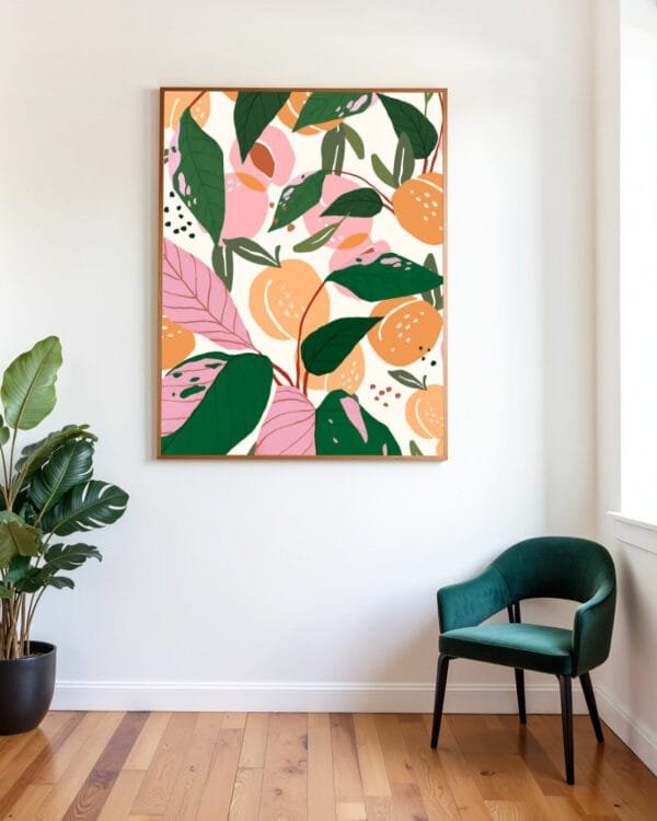 Shop peach garden fruits Botanical Nature Art Print, Canvas Print & Fabric Print - exclusively available at 83oranges.com by artist Uma Gokhale India