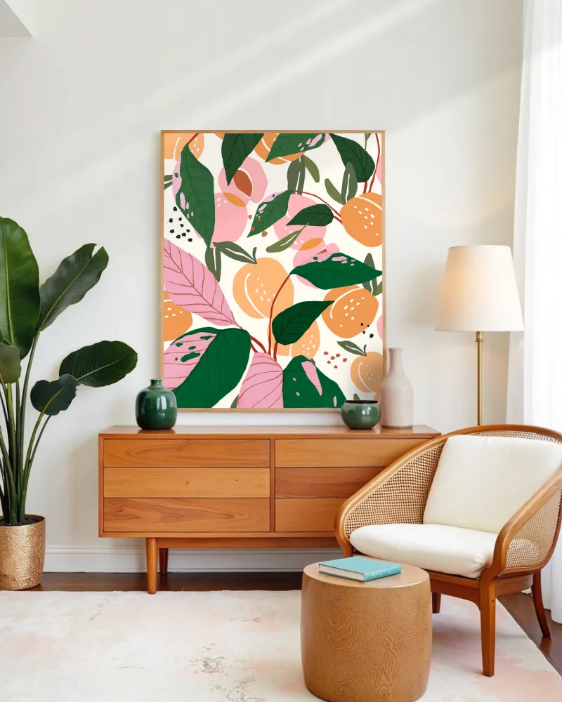 Shop peach garden fruits Botanical Nature Art Print, Canvas Print & Fabric Print - exclusively available at 83oranges.com by artist Uma Gokhale India