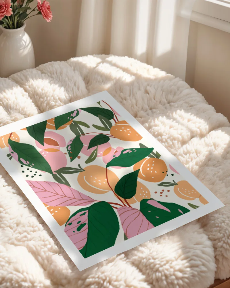 Shop peach garden fruits Botanical Nature Art Print, Canvas Print & Fabric Print - exclusively available at 83oranges.com by artist Uma Gokhale India