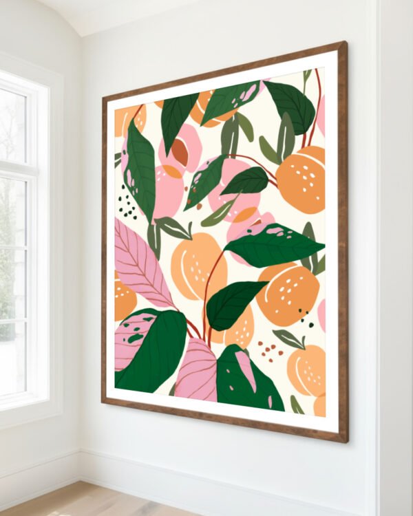 Shop peach garden fruits Botanical Nature Art Print, Canvas Print, commercial digital license, instant download printable - exclusively available at 83oranges.com by artist Uma Gokhale India