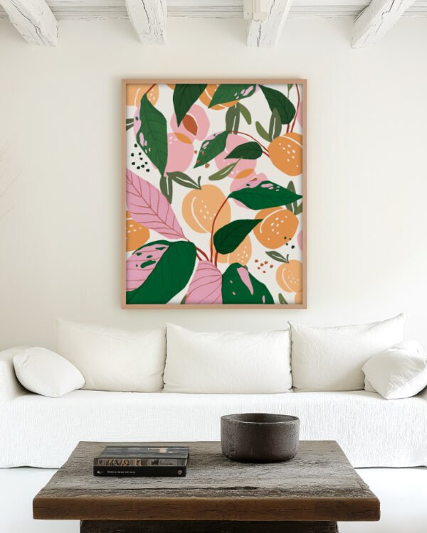 Shop peach garden fruits Botanical Nature Art Print, Canvas Print, commercial digital license, instant download printable - exclusively available at 83oranges.com by artist Uma Gokhale India