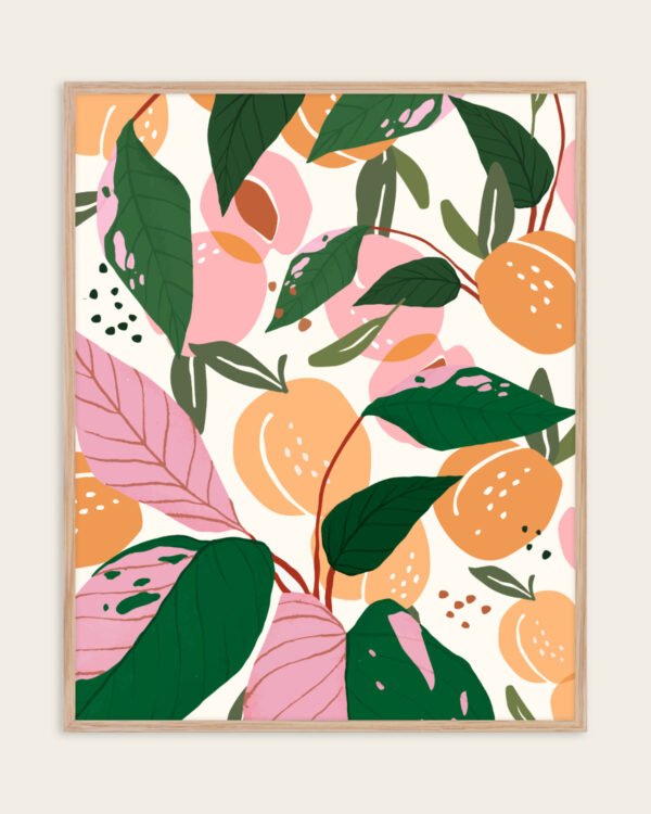 Shop peach garden fruits Botanical Nature Art Print, Canvas Print, commercial digital license, instant download printable - exclusively available at 83oranges.com by artist Uma Gokhale India