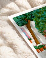 Shop two tigers in Greece Santorini tropical Summer painting Art Print, Canvas Print, Commercial digital license, instant download printable - available at 83oranges.com by artist Uma Gokhale India