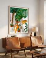 Shop two tigers in Greece Santorini tropical Summer painting Art Print, Canvas Print, Commercial digital license, instant download printable - available at 83oranges.com by artist Uma Gokhale India