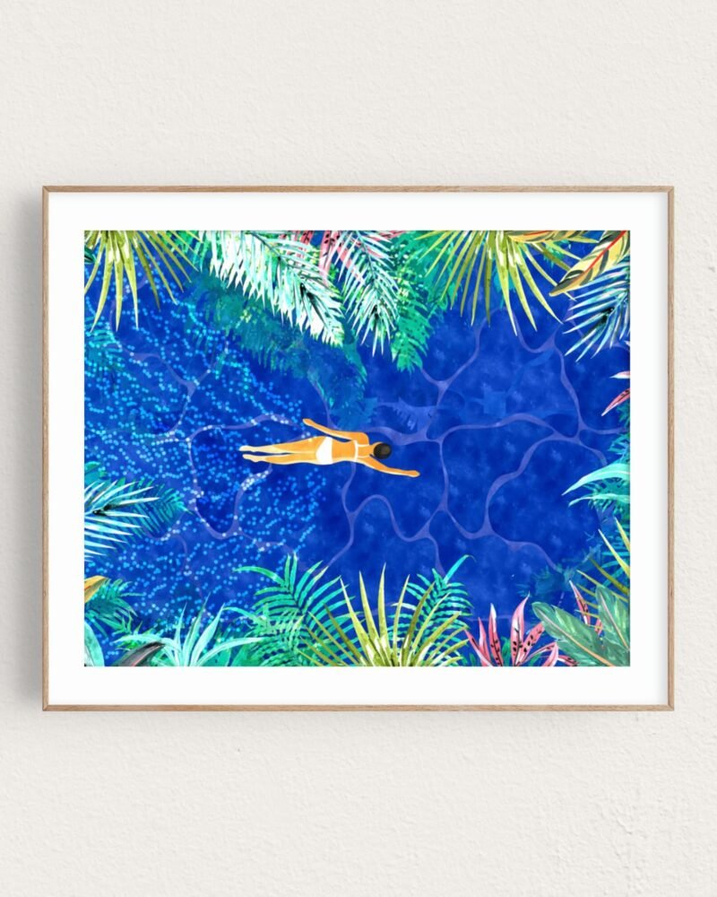 Shop Bohemian woman Tropical maximalist swimming Art Print & Canvas Print - exclusively certified at 83oranges.com by artist Uma Gokhale India