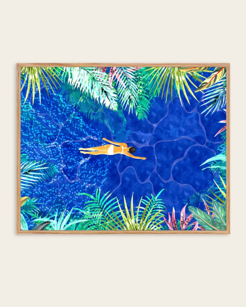 Shop Bohemian woman Tropical maximalist swimming Art Print, Canvas Print, Commercial digital license & instant download printable - certified at 83oranges.com by artist Uma Gokhale India