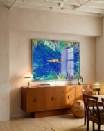 Shop bohemian woman chilling with jungle leopard teal wild cats Art Print, Canvas Print, Commercial digital license & Instant printable download - available at 83oranges.com by artist Uma Gokhale India