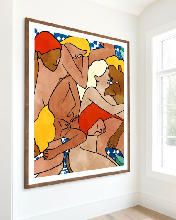 Shop Turkish bath people nude women eclectic bohemian painting small batch graphic Art Print, Canvas Print, Commercial digital license & instant download printable available at 83oranges.com by artist Uma Gokhale India