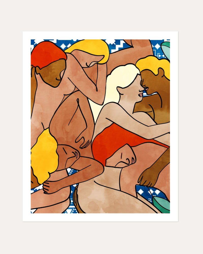 Shop Turkish bath people nude women eclectic bohemian painting small batch graphic Art Print, Canvas Print, Commercial digital license & instant download printable available at 83oranges.com by artist Uma Gokhale India